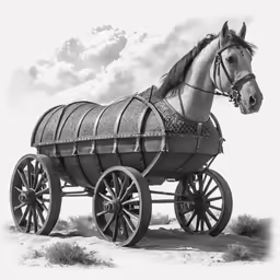 a horse drawn wagon in the middle of nowhere