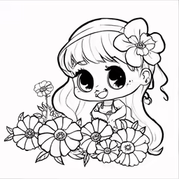 coloring pages with an anime girl and flowers