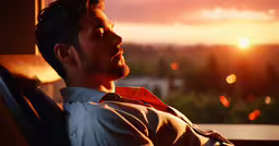 a man is taking a rest on a bench at sunrise,a man is sitting in a chair and watching the sun go down