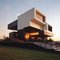a house sits on top of the grass