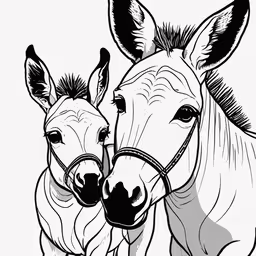 a couple of donkeys standing next to each other,two zebras one with his head on the other with its