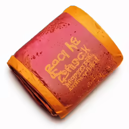 a maroon, orange and yellow, book on a white surface