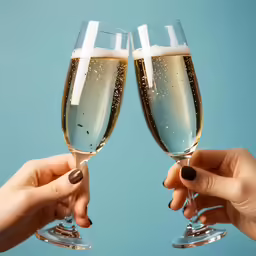 a pair of hands holding glasses of champagne