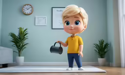a cartoon boy holding a watering can