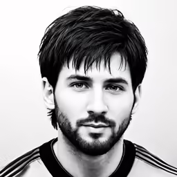 a man with black hair and a beard poses for a photo