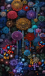 several colorful abstractly designed items that appear to be floating in water