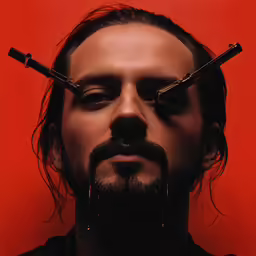 a man wearing many curlings of hair