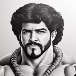 a pencil drawing of a man with long hair and a beard