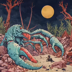 an alien creature in the desert by some bushes