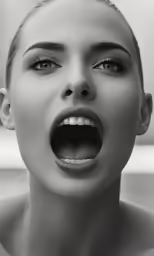 a woman with her mouth open and make - up made out of lipstick