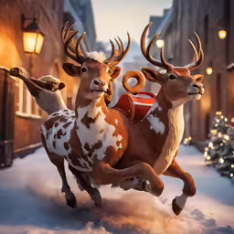 two deer standing side by side in the snow
