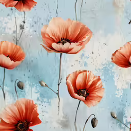 a large collection of red flowers are on a wall
