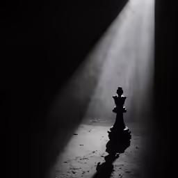 a large black chess piece surrounded by the shadow of a light shining on it