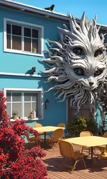 the large sculpture is decorated like a dragon
