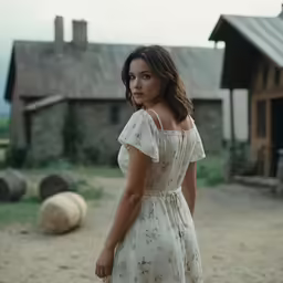 a young woman is wearing a floral dress