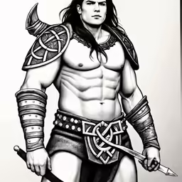 a drawing of a man in armor and holding a sword