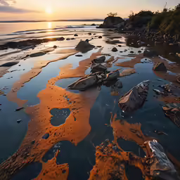 a group of rocks that are in the water