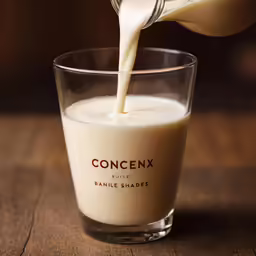 milk being poured into a glass filled with liquid