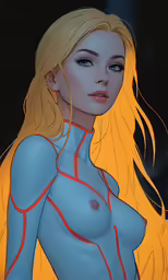 an animated female in blue body and yellow hair