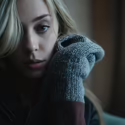 woman in winter clothes wearing grey gloves