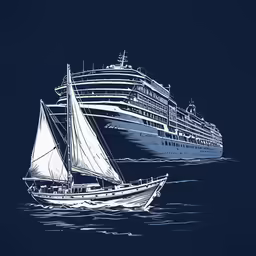 a boat and a ship on a body of water