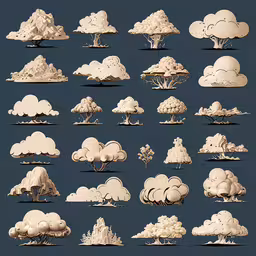 several clouds are in the blue sky,a large group of different clouds on a dark background