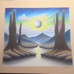 there is an image of a painting with a sky in the background