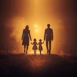 an image of a family at night going to see the sun
