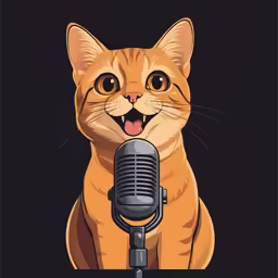 the cat in the microphone on a black background