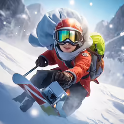 a young skier riding down a snowy slope