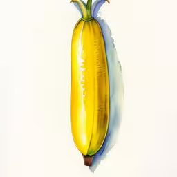 a painting of a banana hanging on a wall,a watercolor painting of a squash from a painting of squash