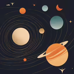 the solar system, with five planets and one saturn