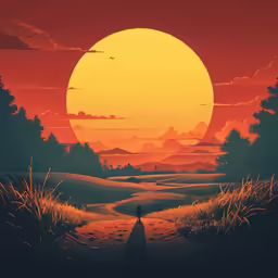 the sun shines brightly above a landscape that is orange
