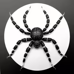 a spider sits on a round white plate