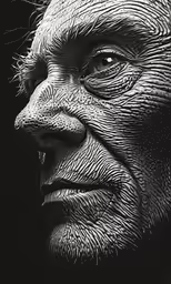 a portrait of an old man with lines on his face