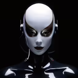 a woman in a white and black mask