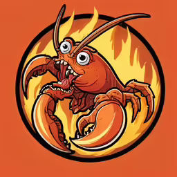the cartoon shrimp is depicted in an orange circle
