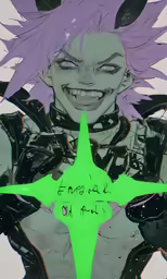 a close - up of a picture of a demonic looking guy with neon green accents