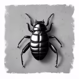 a black and white photo of a bug on a white background