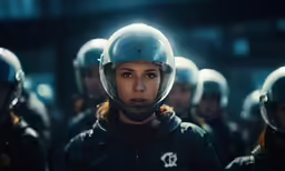 young female motorcycle riders standing in the darkness