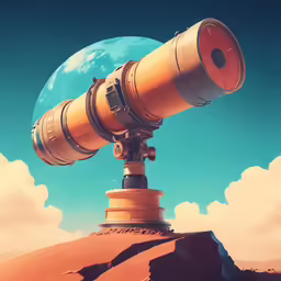 a telescope with a planet in the middle of it