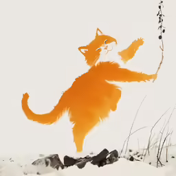 a painting of a cat flying in the air