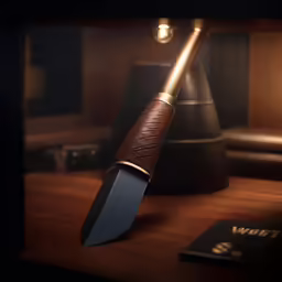 the knife is next to a passport on the table