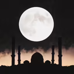 a person looking up at the full moon