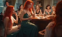 two woman sit in a bar as other look on