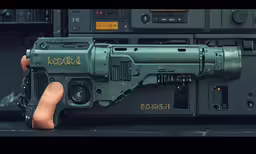 there is a toy gun with a hand on it