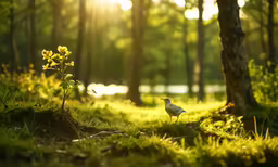 there is a bird standing on a green patch
