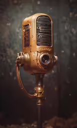 a yellow and black air vent heater sitting on top of a tripod