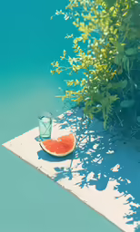 a glass of watermelon juice is next to a piece of fruit