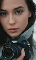a woman in grey hoodie holding up camera